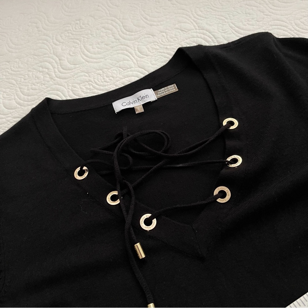 CALVIN KLEIN Sweater Top V-Neck 3/4 Length Sleeve Size Large - Picture 1 of 15